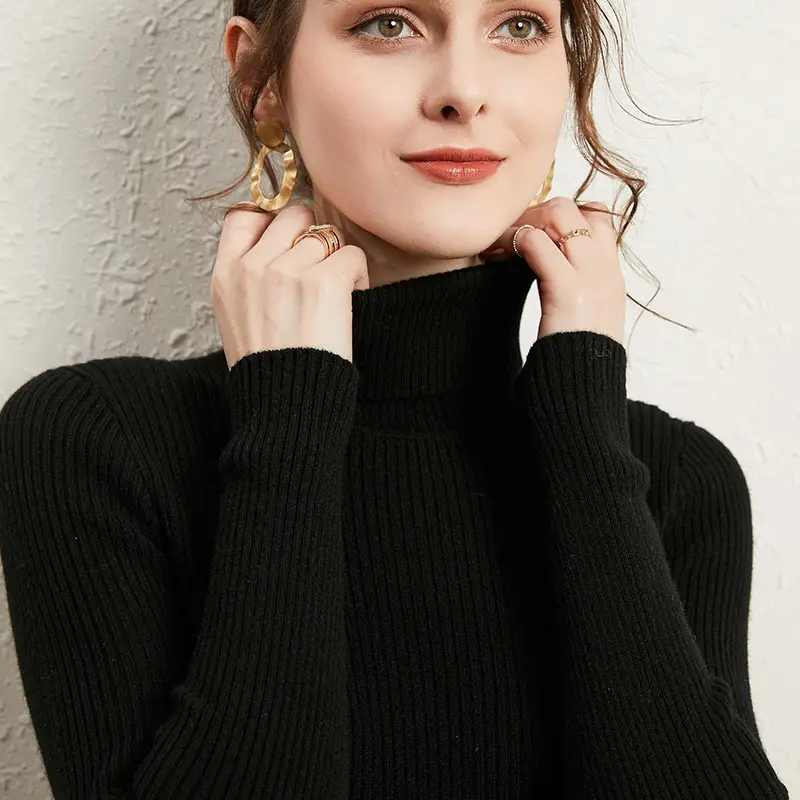 Women's 2021 Turtleneck Sweater Yellow Slim Fit - Image 4