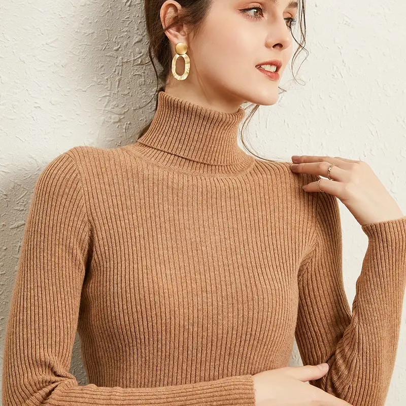 Women's 2021 Turtleneck Sweater Yellow Slim Fit - Image 8