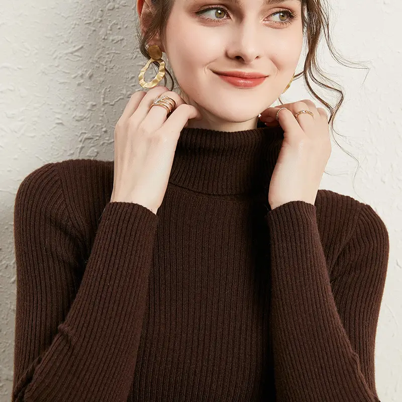 Women's 2021 Turtleneck Sweater Yellow Slim Fit - Image 9