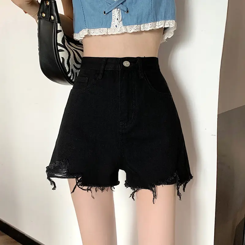 Black Ripped High Waist Denim Shorts for Women 2026 - Image 6
