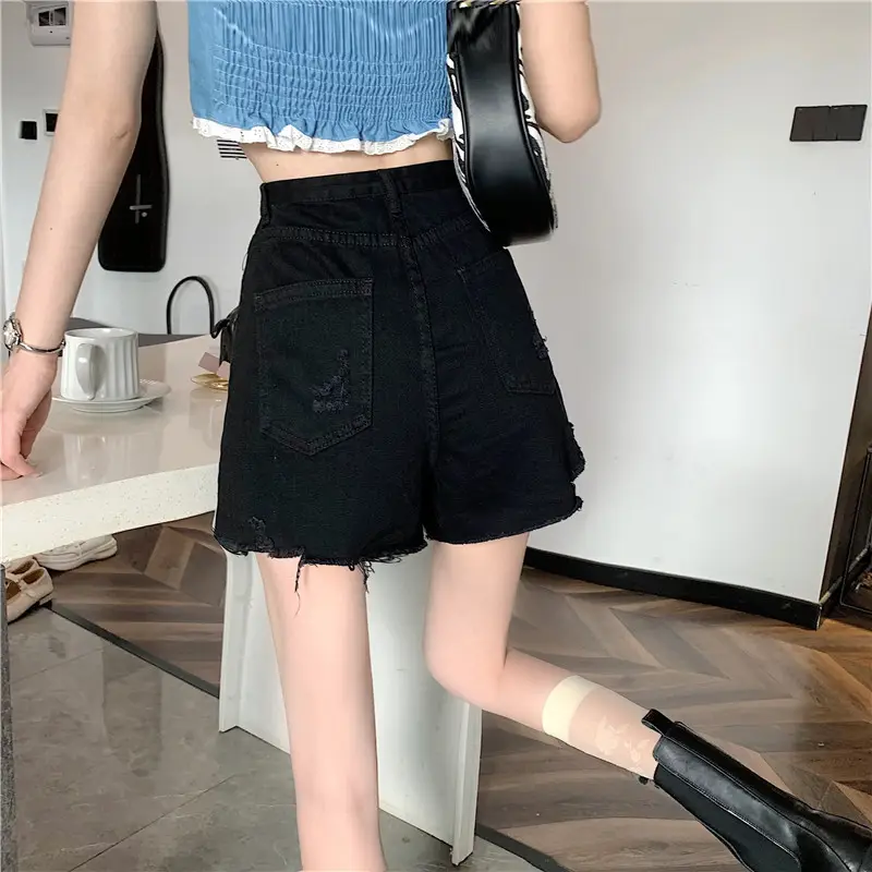 Black Ripped High Waist Denim Shorts for Women 2026 - Image 7