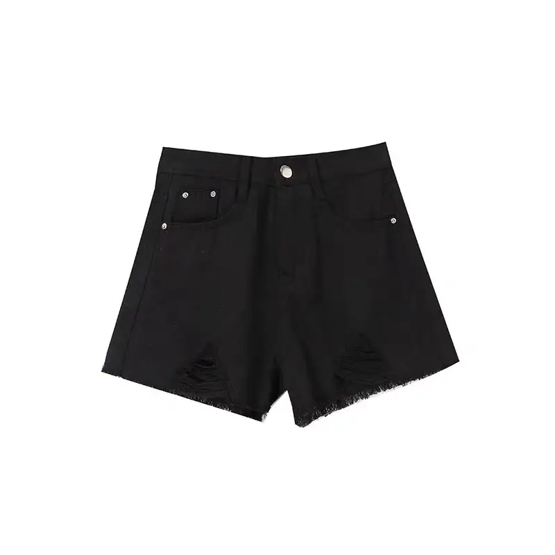 Black Ripped High Waist Denim Shorts for Women 2026 - Image 9