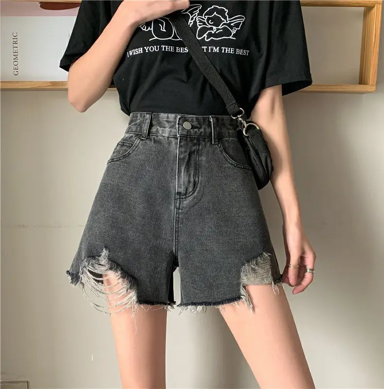 Black Ripped High Waist Denim Shorts for Women 2026 - Image 4
