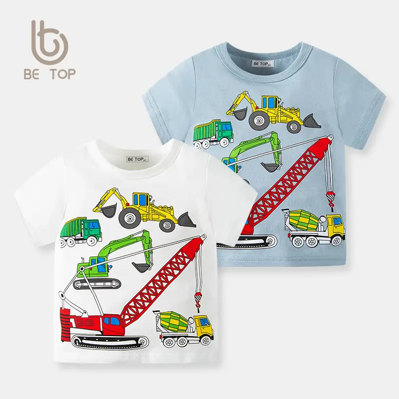 Kids Construction T-Shirt White Cotton Short Sleeve - Image 3