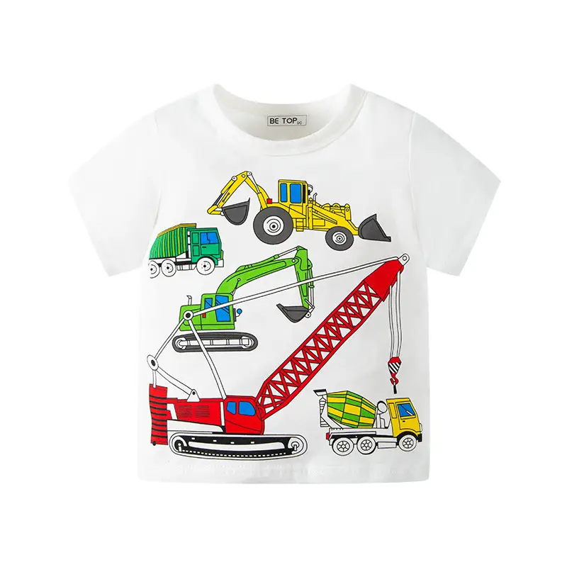 Kids Construction T-Shirt White Cotton Short Sleeve - Image 4