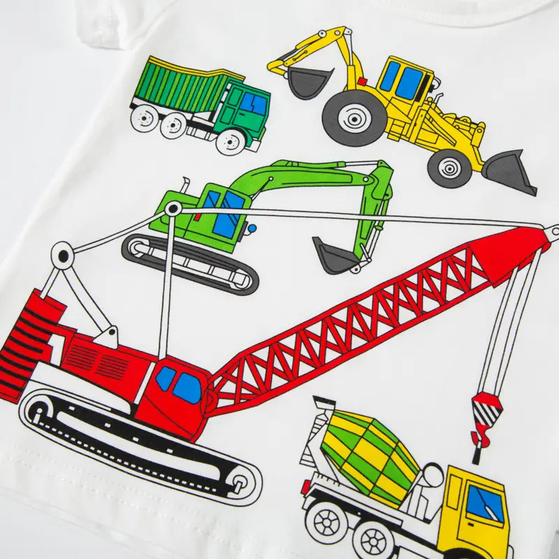 Kids Construction T-Shirt White Cotton Short Sleeve - Image 6