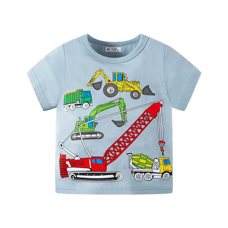 Kids Construction T-Shirt White Cotton Short Sleeve - Image 2