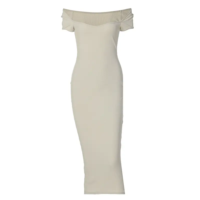 Black Off-Shoulder Ribbed Slim Fit Dress for Women - Image 8
