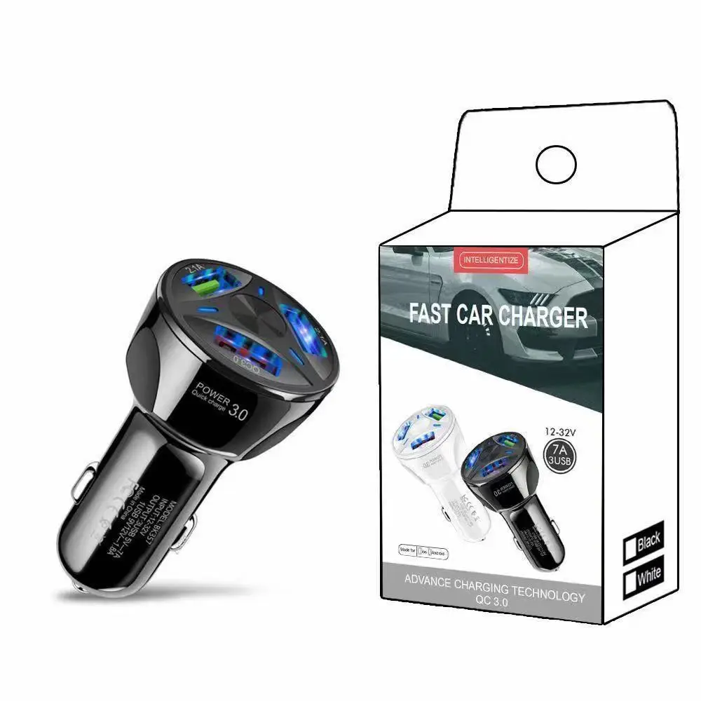 7A 3USB QC3.0 Fast Car Charger for Mobile Phones