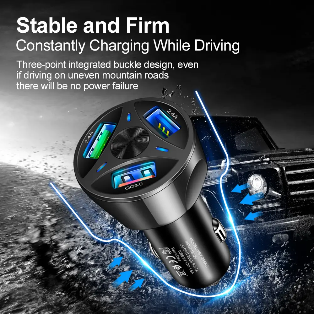 7A 3USB QC3.0 Fast Car Charger for Mobile Phones