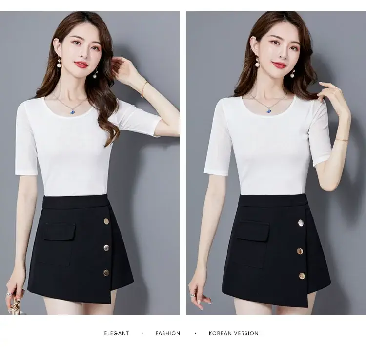 Women's Black Mesh Slim Fit T-Shirt Low Collar Summer — feature 12