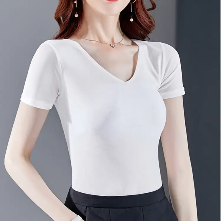 Women's Black Mesh Slim Fit T-Shirt Low Collar Summer - Image 12