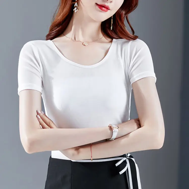 Women's Black Mesh Slim Fit T-Shirt Low Collar Summer - Image 16