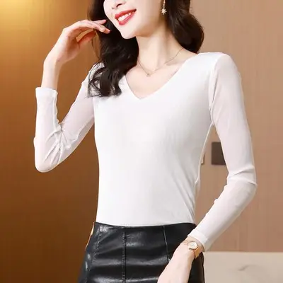 Women's Black Mesh Slim Fit T-Shirt Low Collar Summer - Image 21