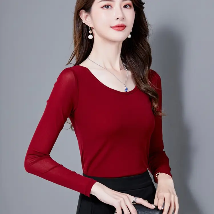 Women's Black Mesh Slim Fit T-Shirt Low Collar Summer - Image 8