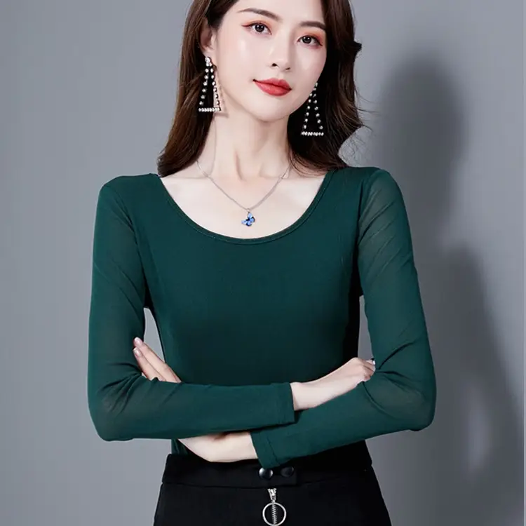 Women's Black Mesh Slim Fit T-Shirt Low Collar Summer - Image 9