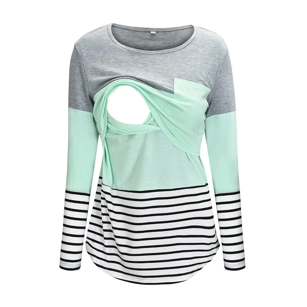 2022 Spring T-shirt with Stitching Pocket & Striped Bottom - Image 6