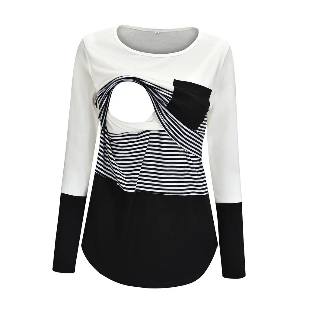 2022 Spring T-shirt with Stitching Pocket & Striped Bottom - Image 8