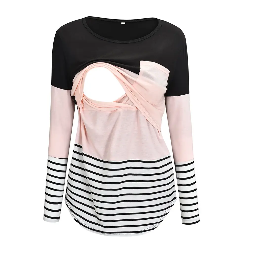 2022 Spring T-shirt with Stitching Pocket & Striped Bottom - Image 4