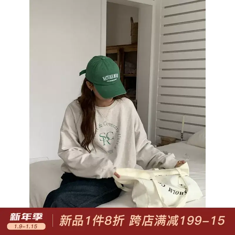 Women Green Washed Letter Peaked Cap 2024 Spring Korean Style — feature 2