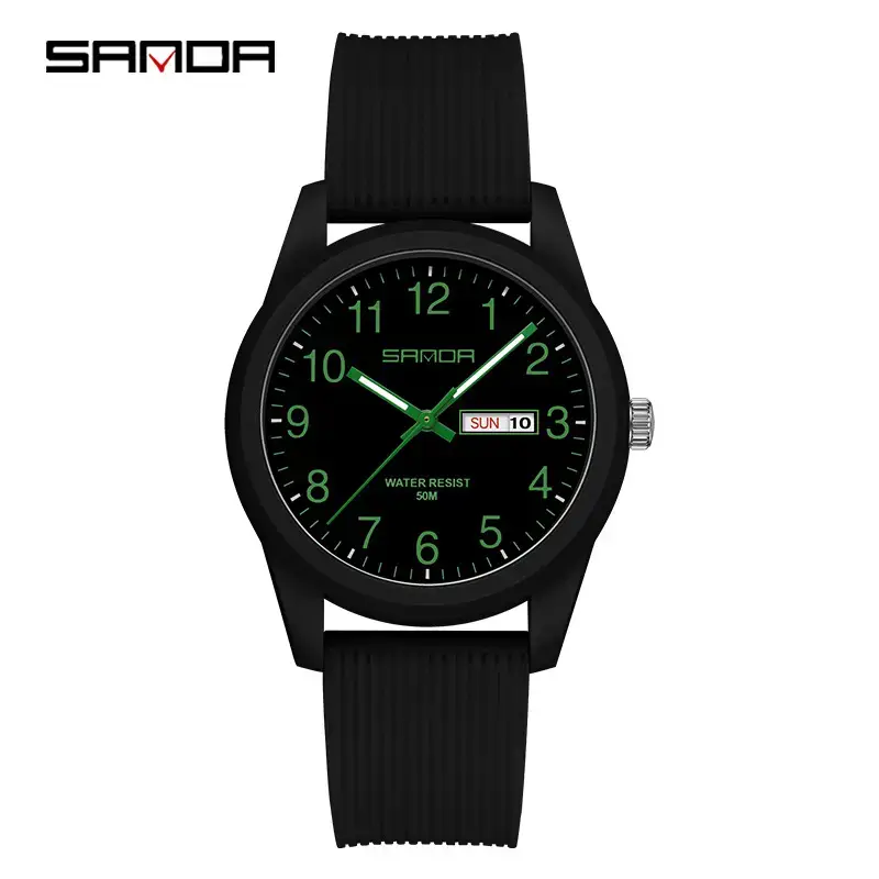 6091 double calendar black and green for men