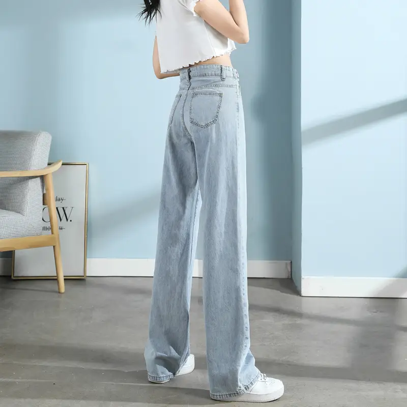 Women Adjustable Waist Slim Fit Jeans Light Blue - Image 5