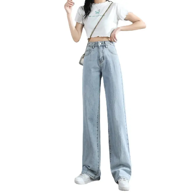 Women Adjustable Waist Slim Fit Jeans Light Blue - Image 6