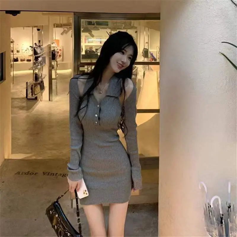 Women Slim Fit Polo Collar Skirt Set Gray 2025 — feature 4