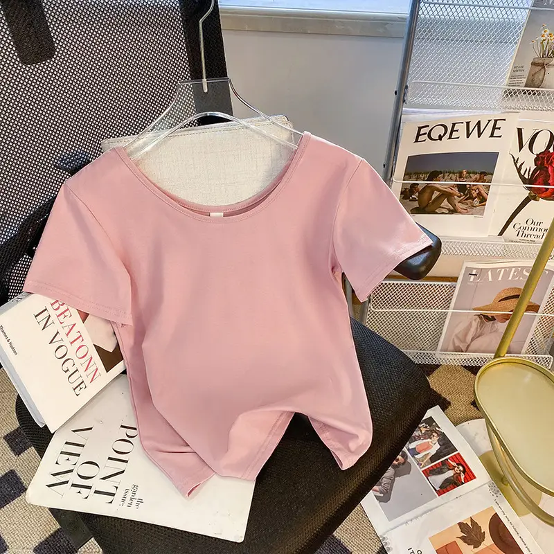 Women's Purple Backless T-Shirt Slim Fit Cotton Summer - Image 3