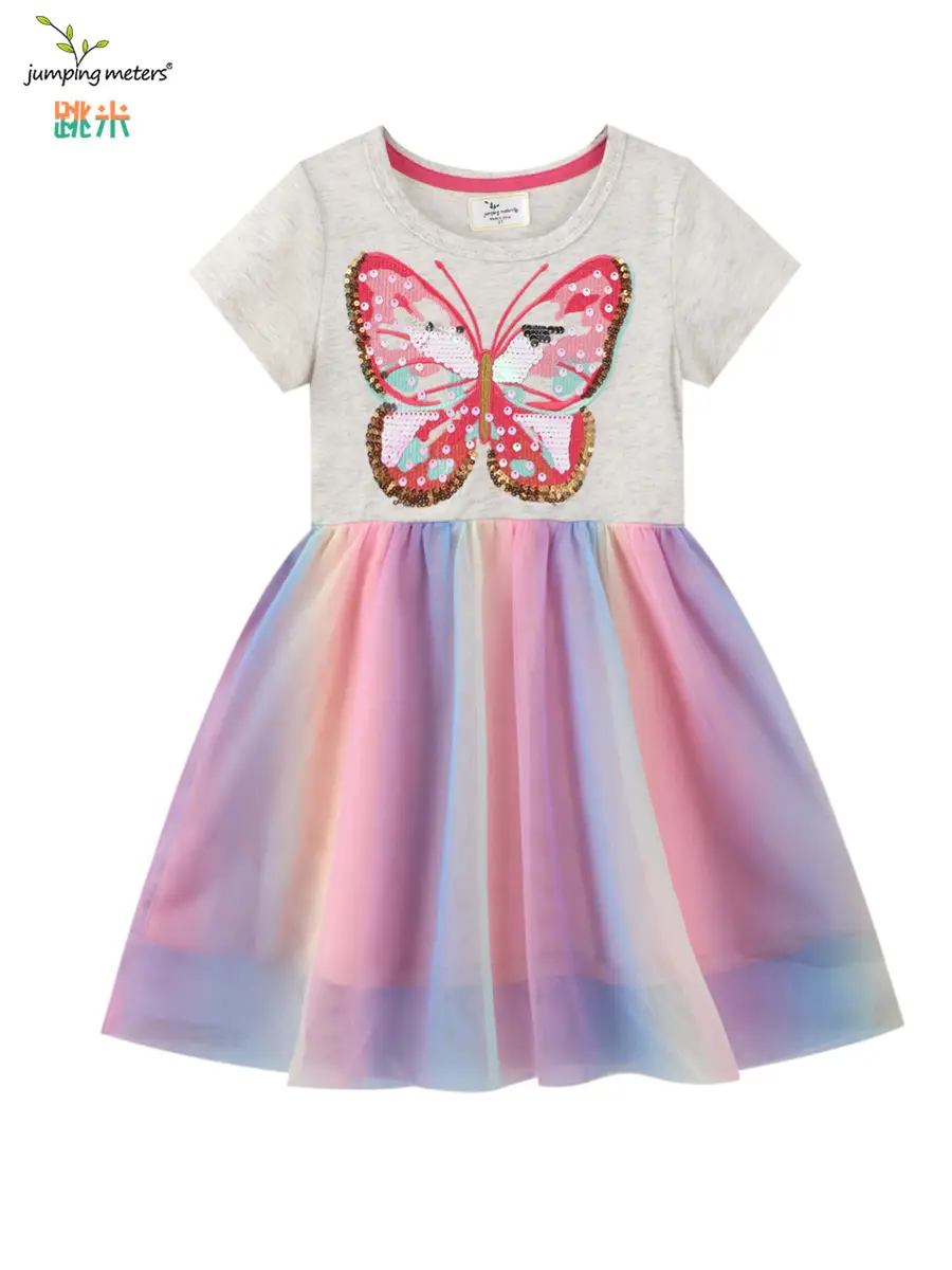 Girls Sequin Embroidered Mesh Dress Summer