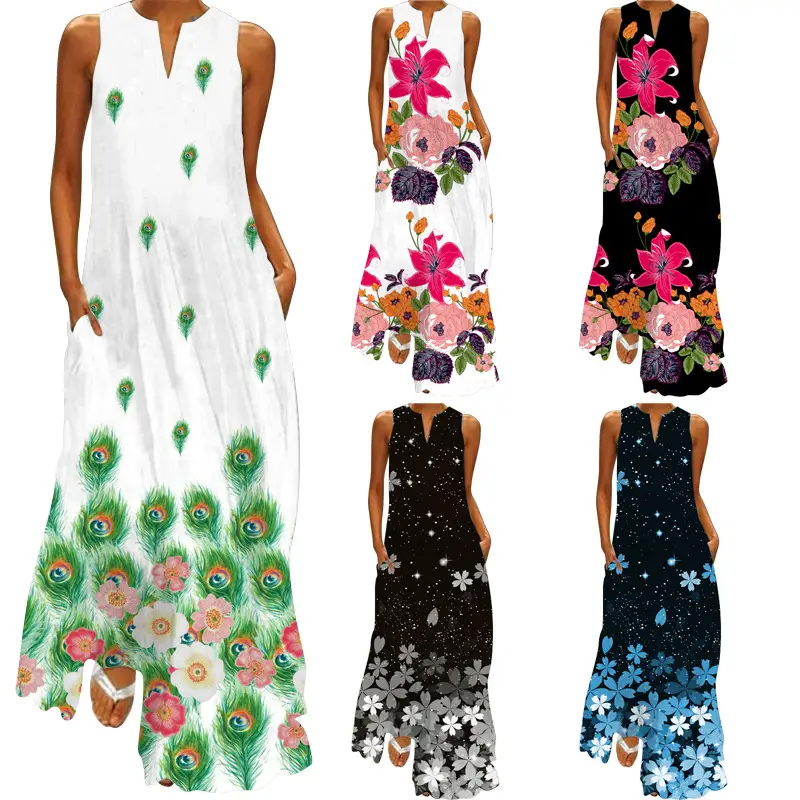 2026 Summer V-Neck Floral Print Long Dress - Image 7