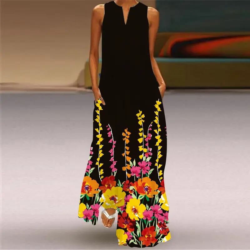 2026 Summer V-Neck Floral Print Long Dress - Image 8