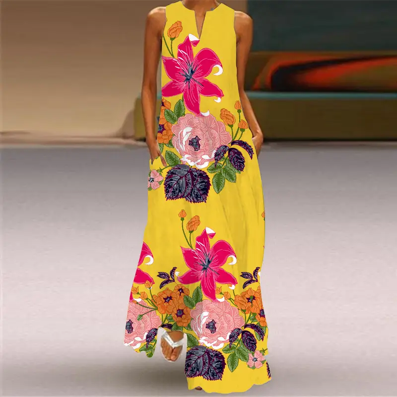 2026 Summer V-Neck Floral Print Long Dress - Image 4