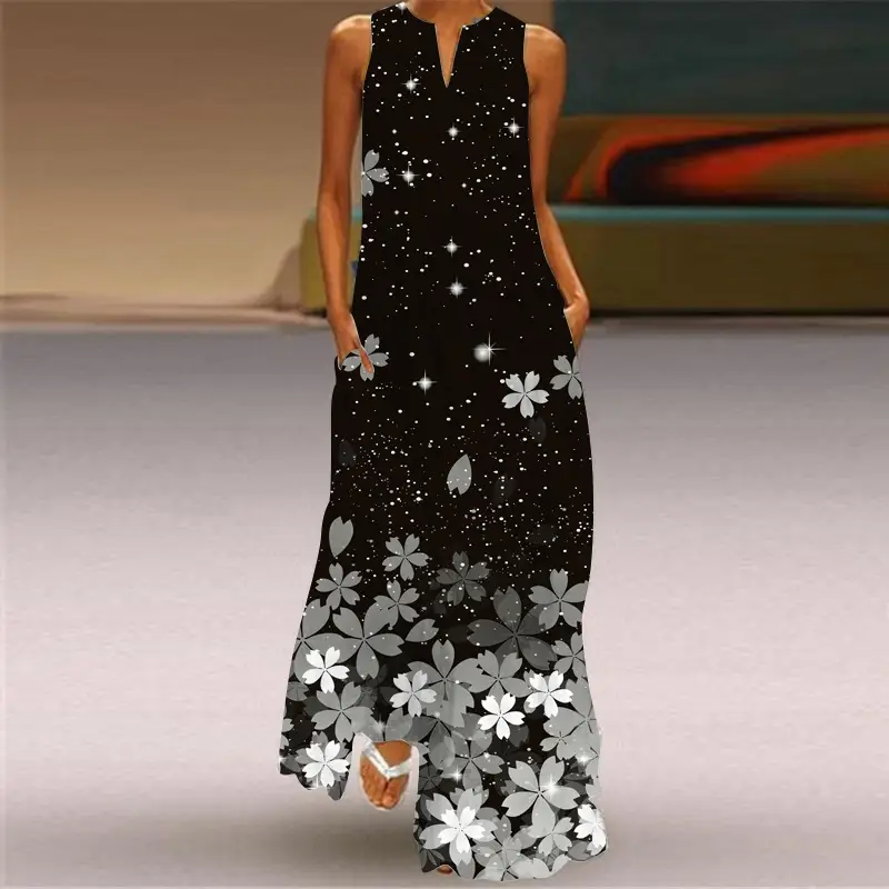 2026 Summer V-Neck Floral Print Long Dress - Image 5
