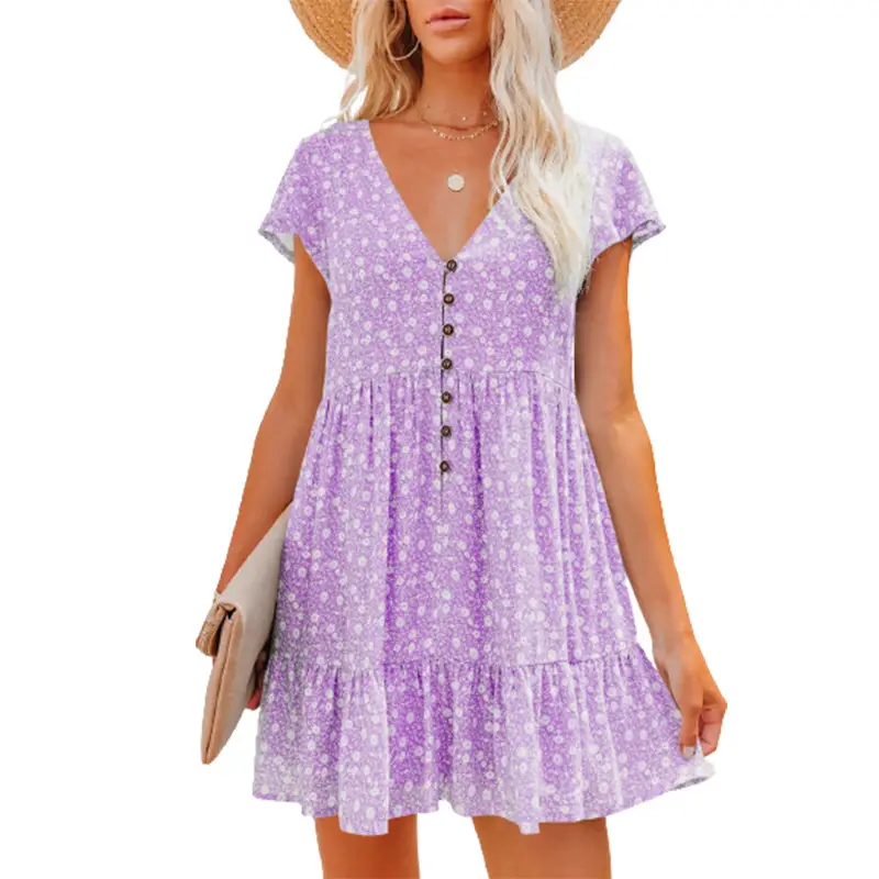 2024 Floral V-Neck Shorts Dress for Women - Image 3