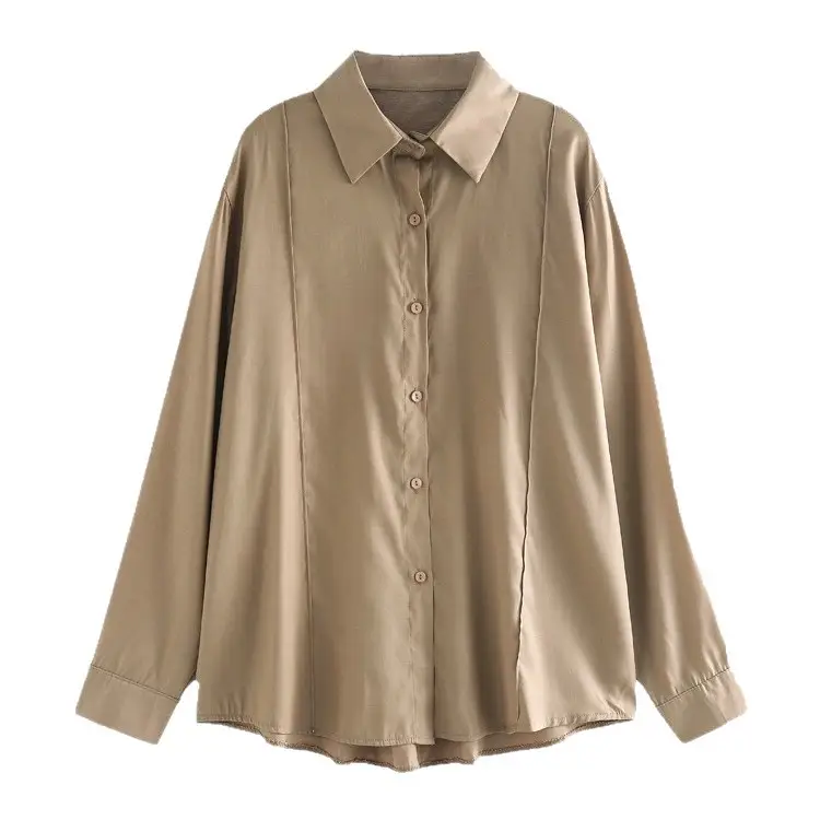 Women's Beige Button-Down Shirt with Long Sleeves - Image 9