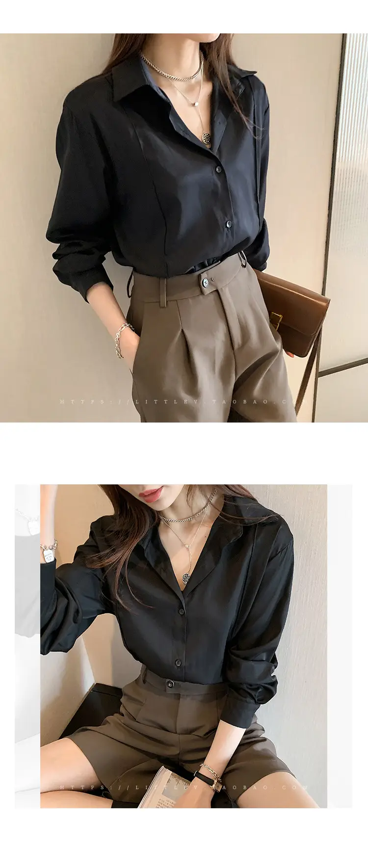 Women's Beige Button-Down Shirt with Long Sleeves — feature 21
