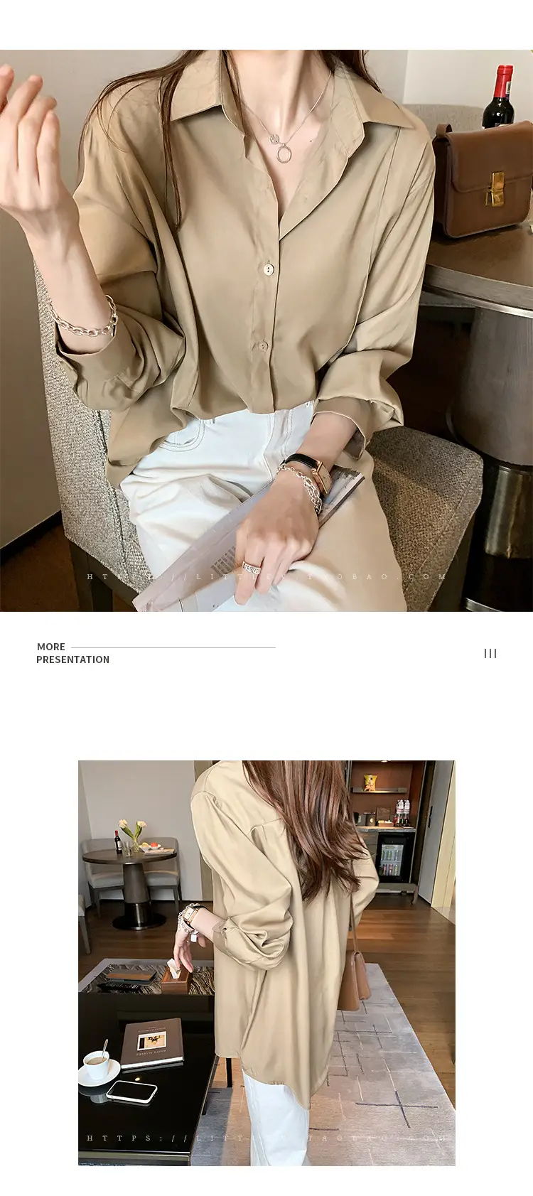 Women's Beige Button-Down Shirt with Long Sleeves — feature 22