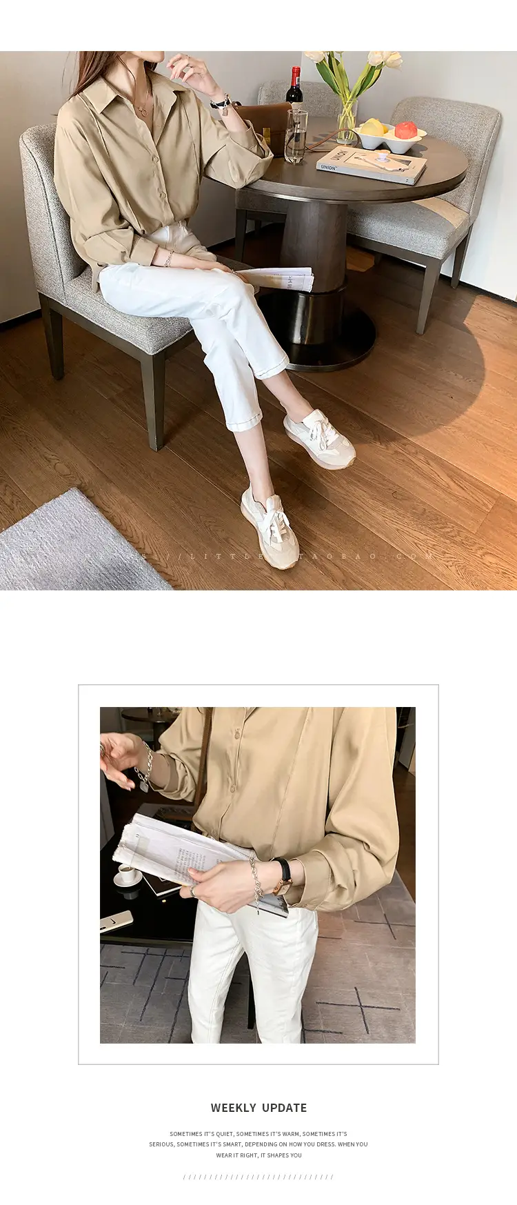 Women's Beige Button-Down Shirt with Long Sleeves — feature 25