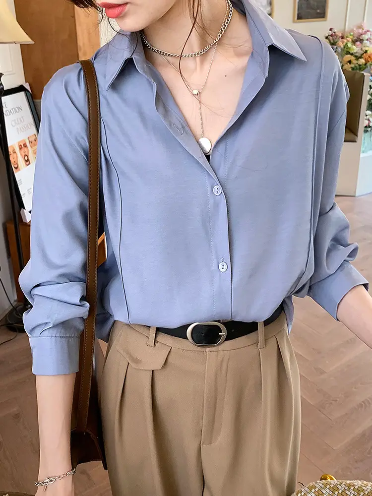 Women's Beige Button-Down Shirt with Long Sleeves — feature 27