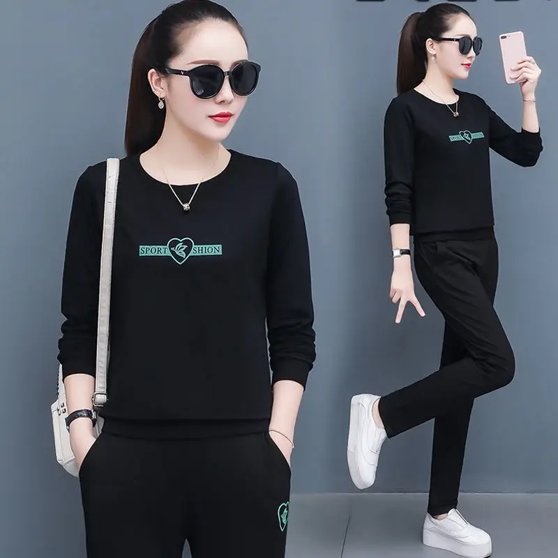 Women's 2021 Black Sweatshirt Track Suit Plus Size Loose Fit - Image 7