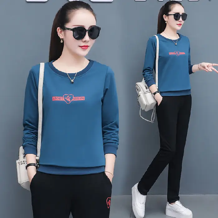 Women's 2021 Black Sweatshirt Track Suit Plus Size Loose Fit - Image 2