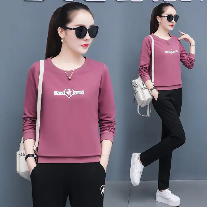Women's 2021 Black Sweatshirt Track Suit Plus Size Loose Fit - Image 3