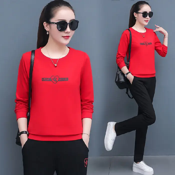 Women's 2021 Black Sweatshirt Track Suit Plus Size Loose Fit - Image 4