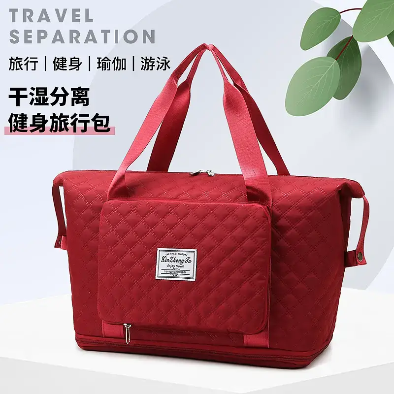 Red Quilted Travel Bag for Gym & Swimming - Image 10