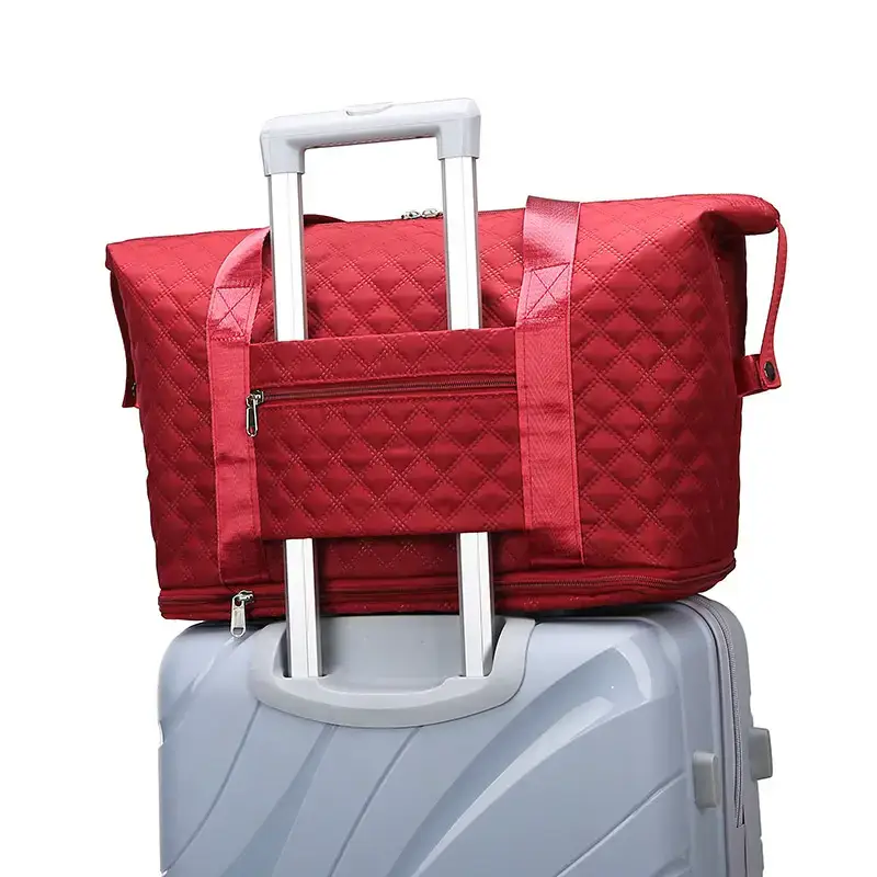 Red Quilted Travel Bag for Gym & Swimming - Image 11