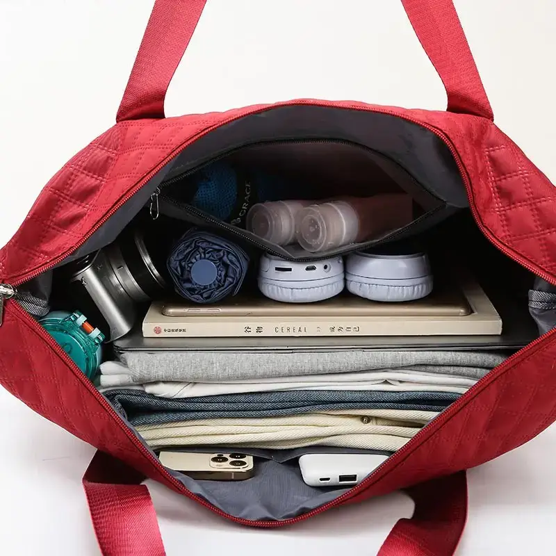 Red Quilted Travel Bag for Gym & Swimming - Image 12