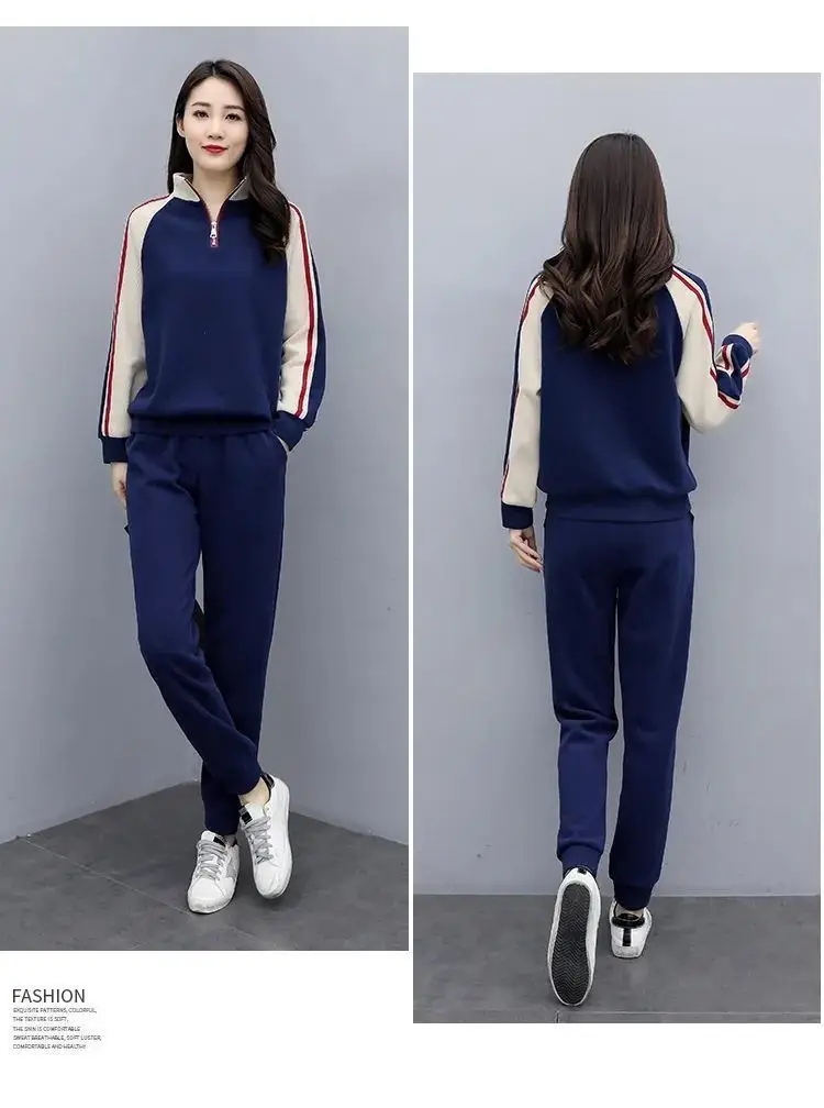 Women Velvet Padded Sports Suit Navy Blue Long Sleeve Winter — feature 11