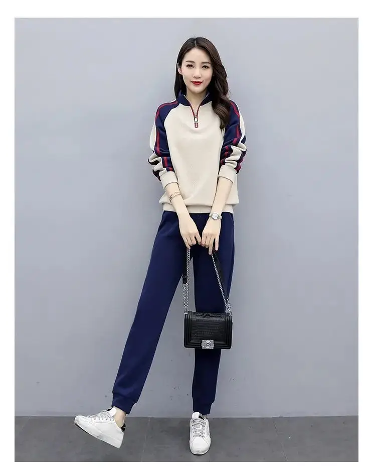 Women Velvet Padded Sports Suit Navy Blue Long Sleeve Winter — feature 17
