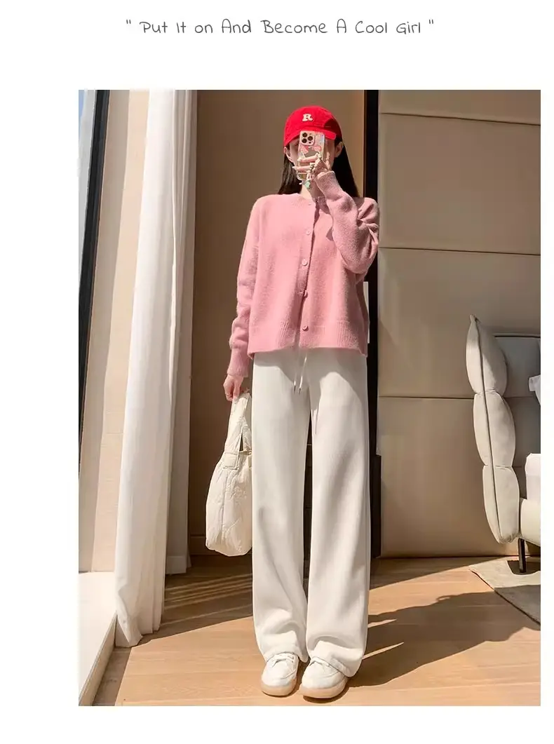 Women Fleece Lined Wide Leg Pants Pink Autumn Winter 2026 — feature 25